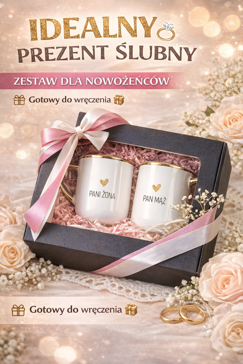 Zestaw kubków na ślub 400 ml - prezent ślubny dla pary młodej Pani Żona & Pan Mąż