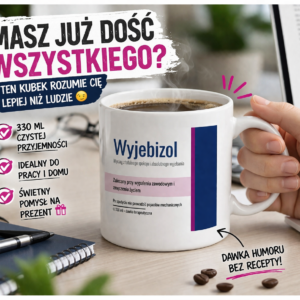 Kubek terapeutyczny WYJEBIZOL 330 ml biały – śmieszny kubek z nadrukiem