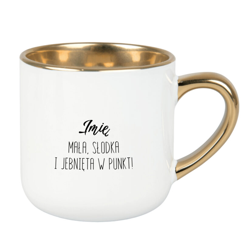 Kubek z nadrukiem 400 ml do pracy– personalizowany prezent z imieniem i opisem cech | Złoty kubek z humorem