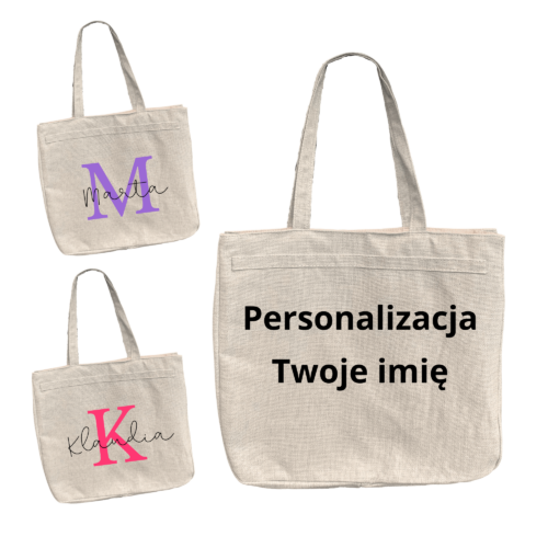 personalizowana torba z imieniem beżowa