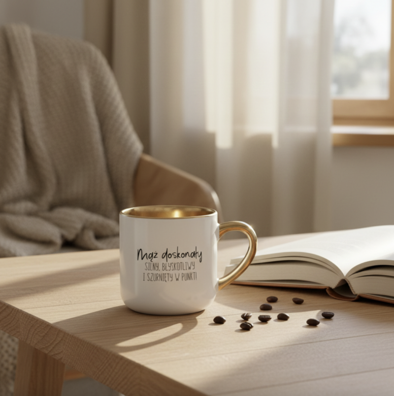 Kubek z nadrukiem 400 ml do pracy– personalizowany prezent z imieniem i opisem cech | Złoty kubek z humorem