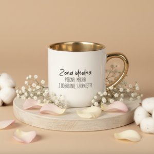 Kubek z nadrukiem 400 ml do pracy– personalizowany prezent z imieniem i opisem cech | Złoty kubek z humorem