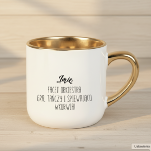 Kubek z nadrukiem 400 ml do pracy– personalizowany prezent z imieniem i opisem cech | Złoty kubek z humorem