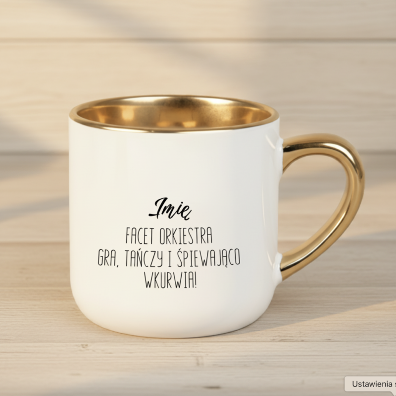 Kubek z nadrukiem 400 ml do pracy– personalizowany prezent z imieniem i opisem cech | Złoty kubek z humorem