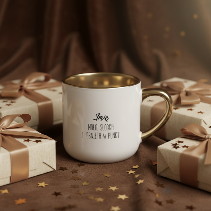 Kubek z nadrukiem 400 ml do pracy– personalizowany prezent z imieniem i opisem cech | Złoty kubek z humorem