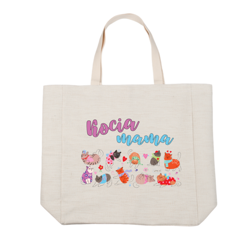 Zabawna torba na zakupy duża materiałowa dla kociary - idealna na śniadanie do pracy na plażę