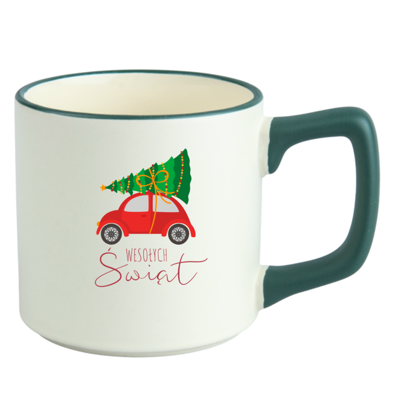 Kubek świąteczny matowy na święta Boże Narodzenie czerwony lub zielony rant 330 ml