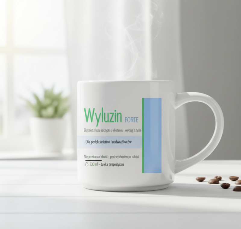 Kubek terapeutyczny WYLUZIN FORTE 330 ml biały śmieszny kubek z nadrukiem | Prezent | Różne rodzaje