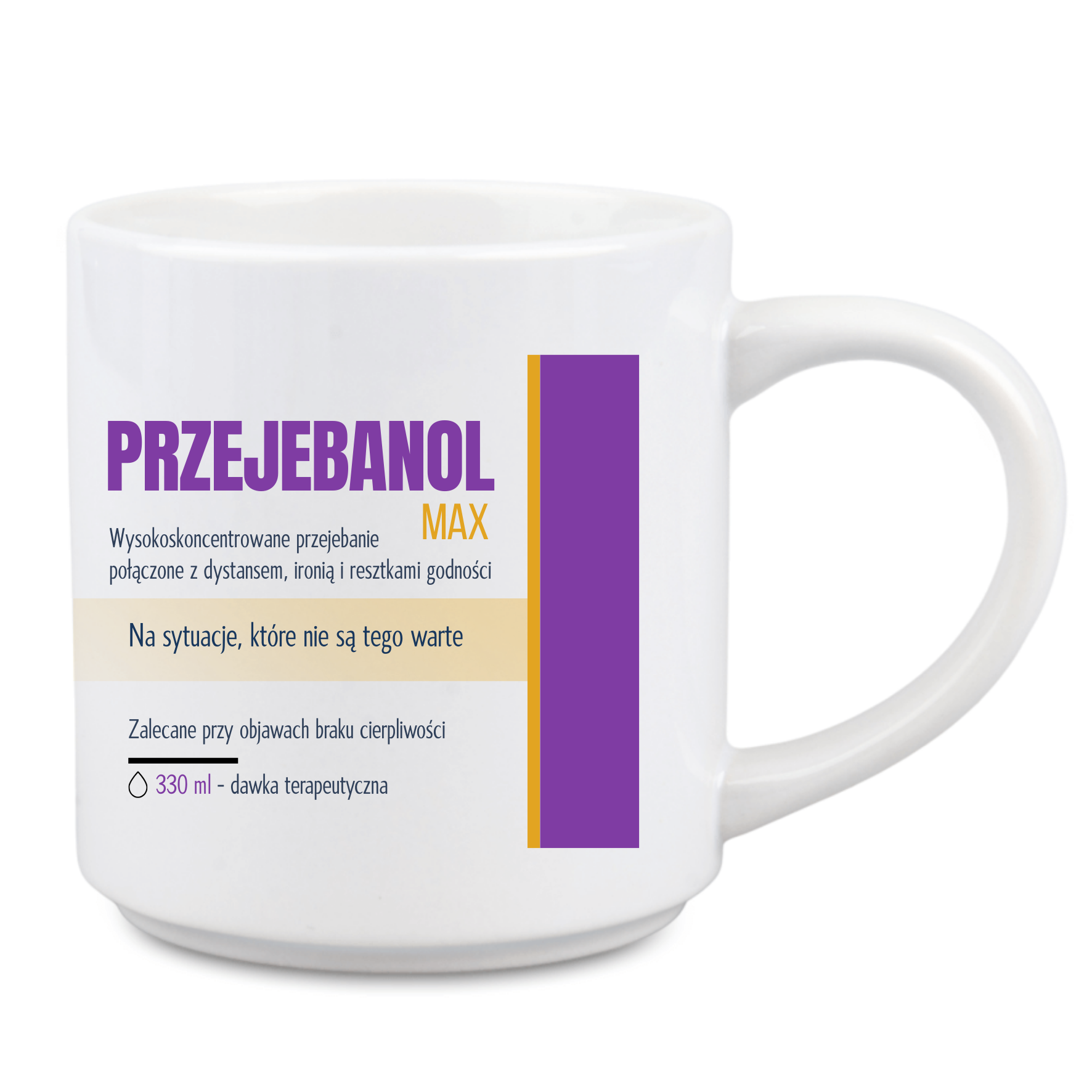 Kubek terapeutyczny PRZEJEBANOL MAX 330 ml biały śmieszny kubek z nadrukiem | Prezent | Różne rodzaje