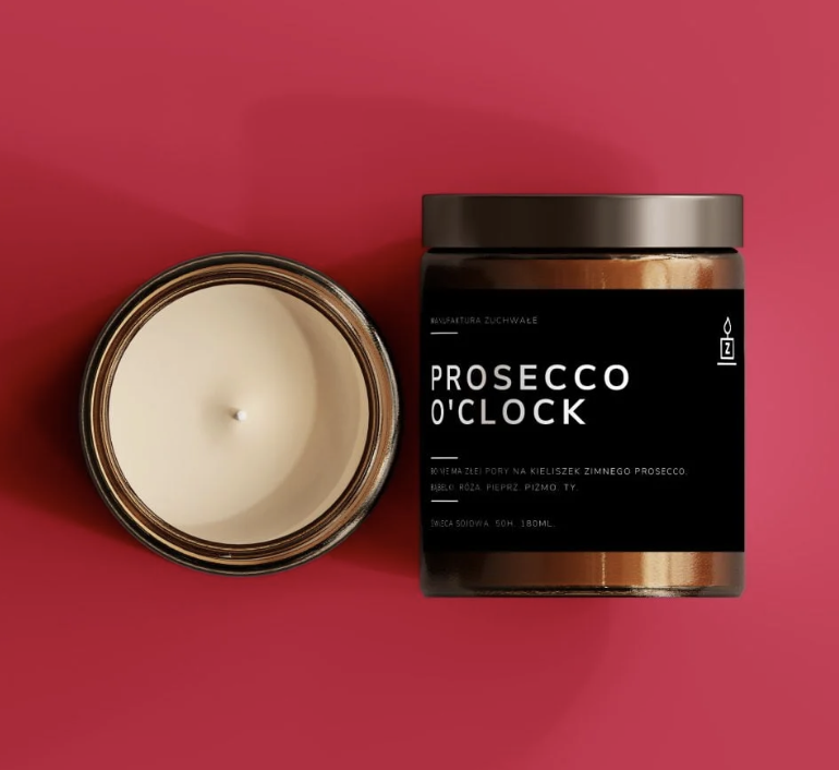 Świeca sojowa „Prosseco o'clock" 180 ml - cytryna, mięta i wakacyjny klimat 50 h palenia